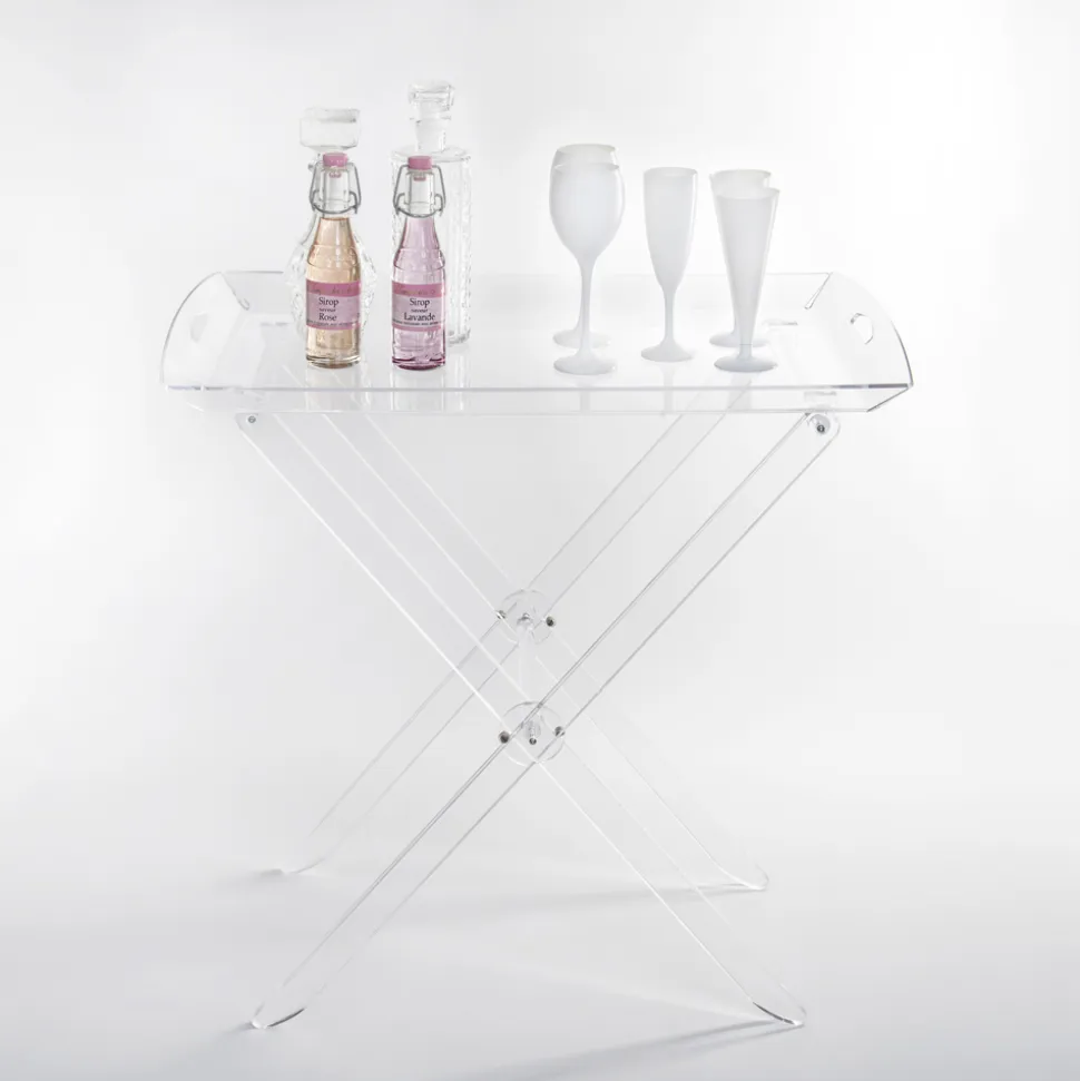Tavolino Pieghevole con Vassoio in Plexiglass Trasparente 2 Misure - Robbie