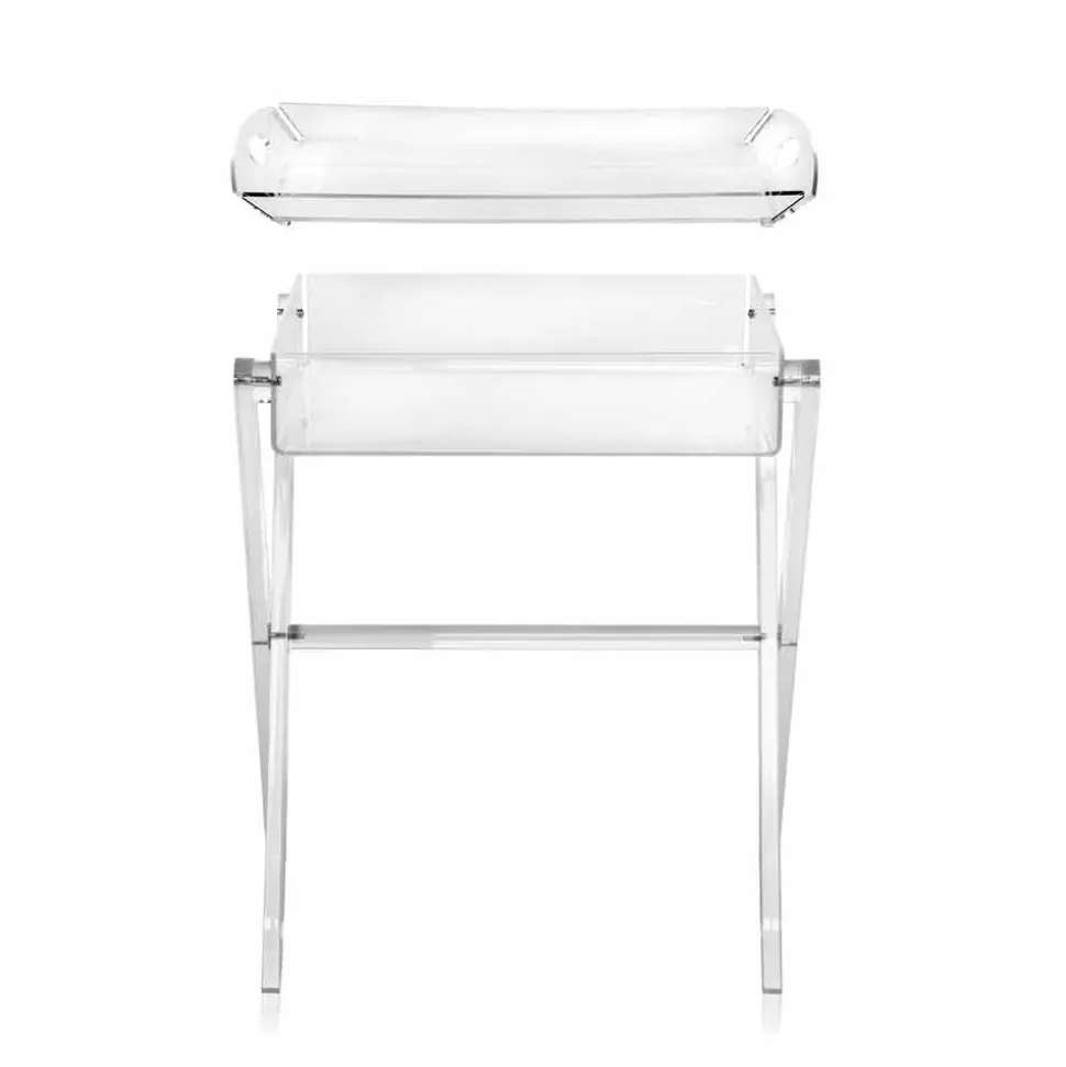 Tavolino portavivande trasparente di design Olivia made in Italy