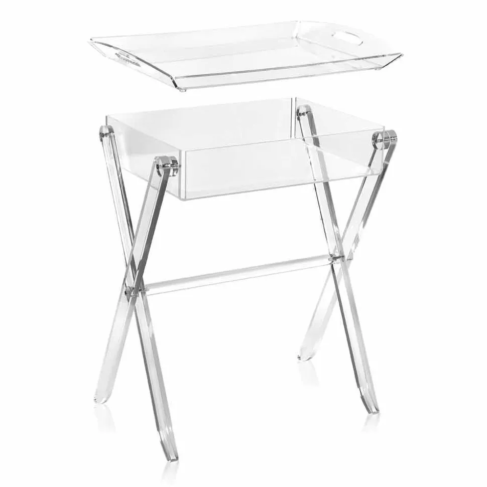 Tavolino portavivande trasparente di design Olivia made in Italy