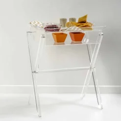 Tavolino portavivande trasparente di design Olivia made in Italy