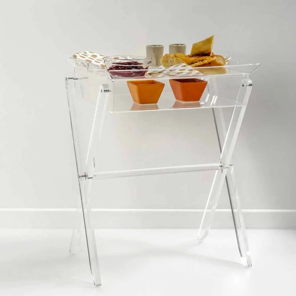 Tavolino portavivande trasparente di design Olivia made in Italy