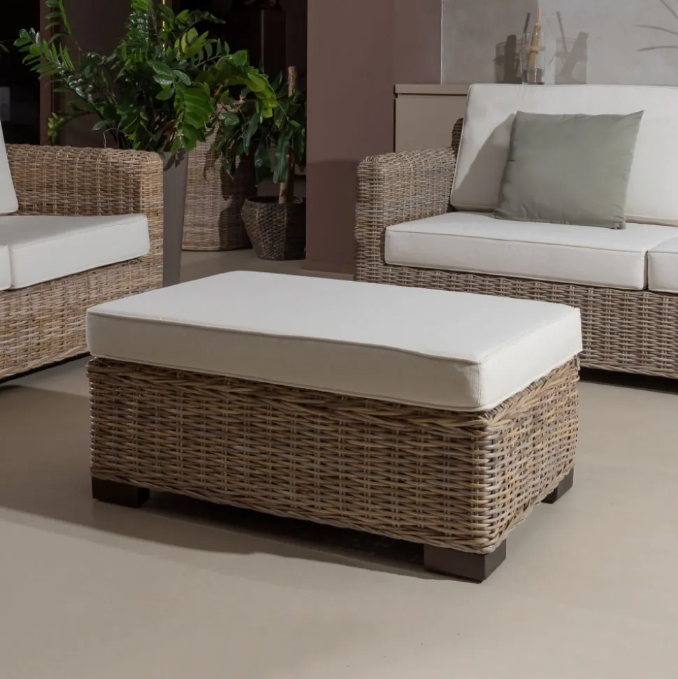 Tavolino-Pouf da Giardino in Kubù Grigio con Cuscino – Cerys