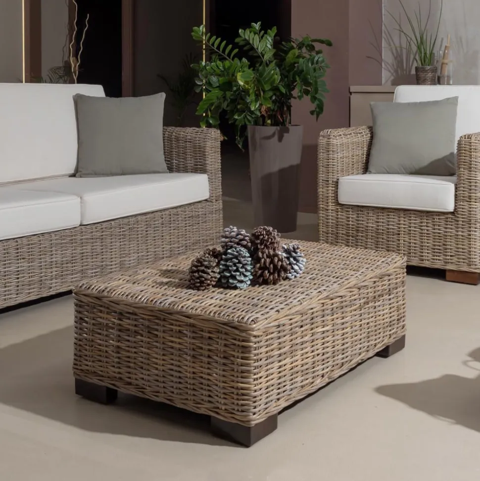 Tavolino-Pouf da Giardino in Kubù Grigio con Cuscino – Cerys