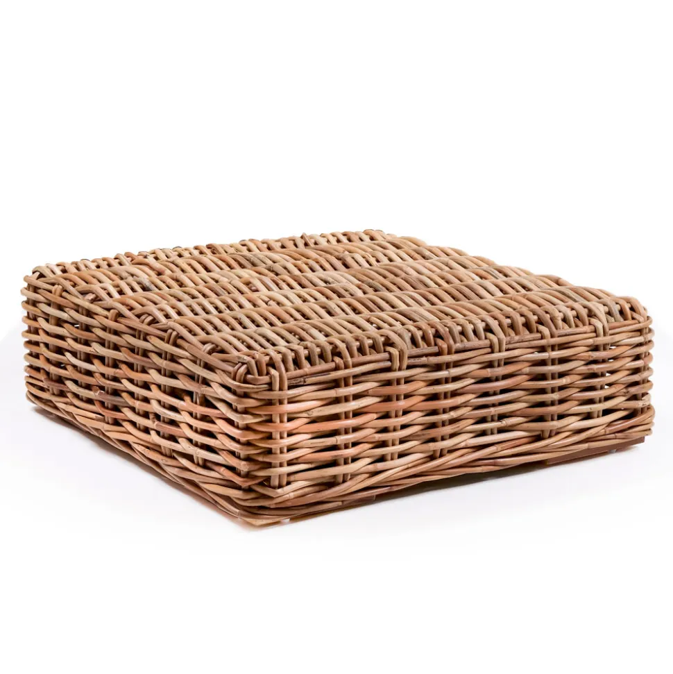 Tavolino-Pouf da Giardino in Rattan Naturale con Cuscino Incluso – Keira