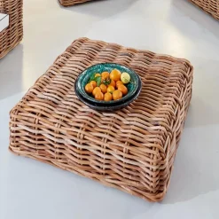 Tavolino-Pouf da Giardino in Rattan Naturale con Cuscino Incluso – Keira