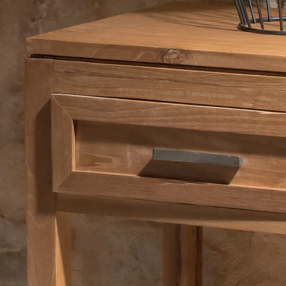 Tavolino Realizzato in Legno Teak Massello con 1 Cassetto - Acrilico