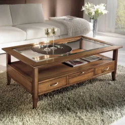 Tavolino Rettangolare con 4 Cassetti e 2 Tiretti in Legno Made in Italy - Ade