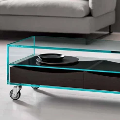Tavolino Rettangolare in Vetro Extrachiaro con Cassetti Made in Italy – Ganzo