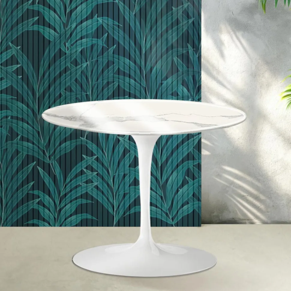 Tavolino Rotondo Tulip Saarinen H 41 cm in Ceramica Florim Statuario Lucido - Scarlet