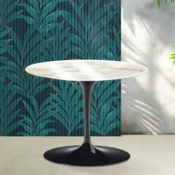Tavolino Rotondo Tulip Saarinen H 41 cm in Ceramica Florim Calacatta Gold Lucido - Scarlet