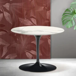 Tavolino Rotondo Tulip Saarinen H 41 cm in Ceramica Florim Statuario Opaco - Scarlet