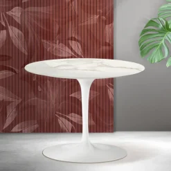 Tavolino Rotondo Tulip Saarinen H 41 cm in Ceramica Florim Calacatta Gold Opaco - Scarlet