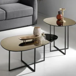 Tavolino Salotto con Piano in Vetro Effetto Specchio Made in Italy - Sedona