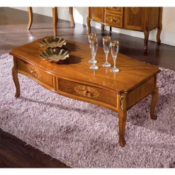 Tavolino Salotto in Legno Intarsiato con 2 Cassetti Made in Italy - Katerine
