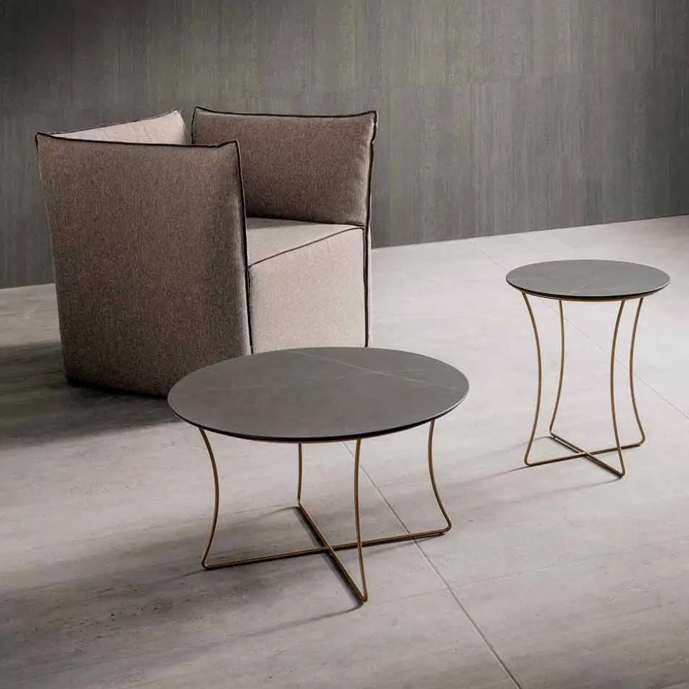 Tavolino Salotto in Metallo Verniciato con Piano in Hpl Made in Italy - Numbo