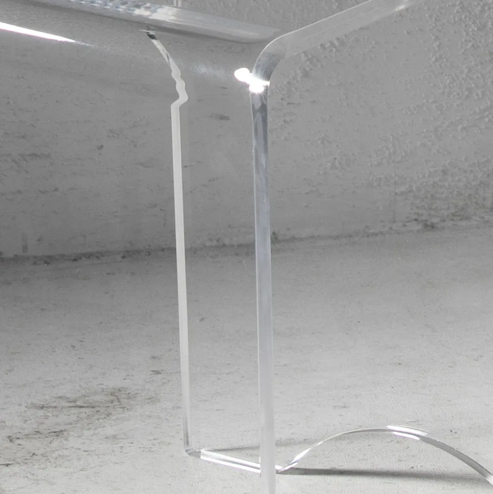 Tavolino Sgabello Cristallo Acrilico Trasparente Minimale Italiano - Plarco