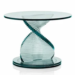 Tavolino Soggiorno in Vetro Trasparente a Spirale e Base Rotante - Spirulo