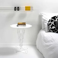 Tavolino tondo bianco diametro 50cm design moderno Janis,made in Italy