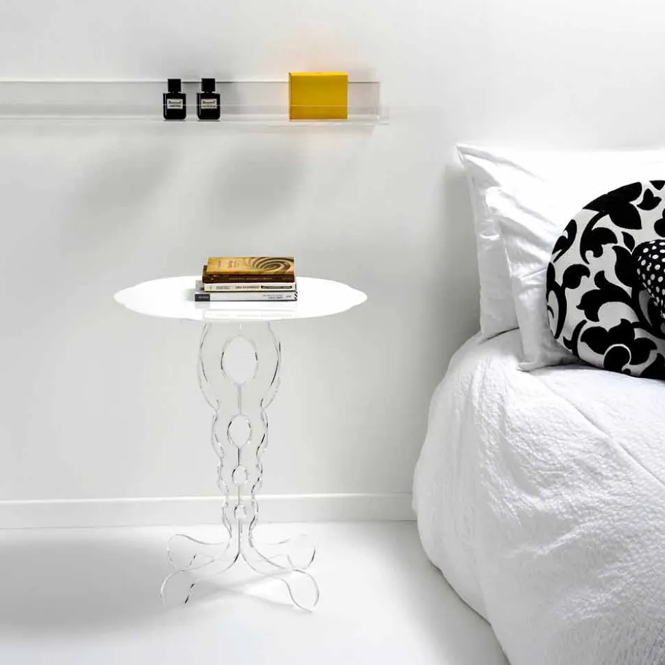 Tavolino tondo bianco diametro 50cm design moderno Janis,made in Italy