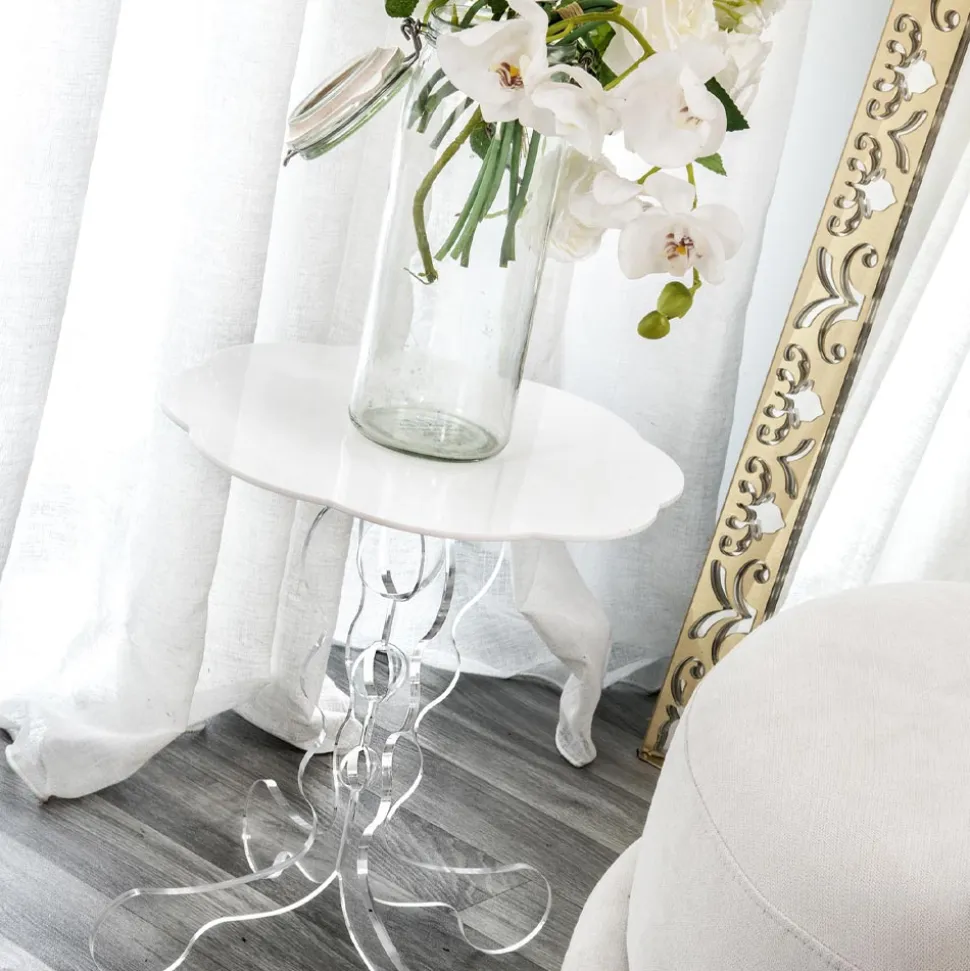 Tavolino tondo bianco diametro 50cm design moderno Janis,made in Italy