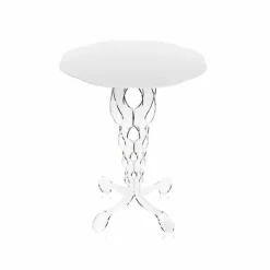 Tavolino tondo bianco diametro 50cm design moderno Janis,made in Italy