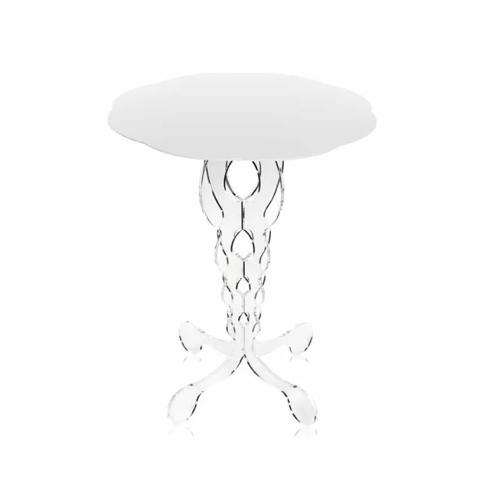 Tavolino tondo bianco diametro 50cm design moderno Janis,made in Italy