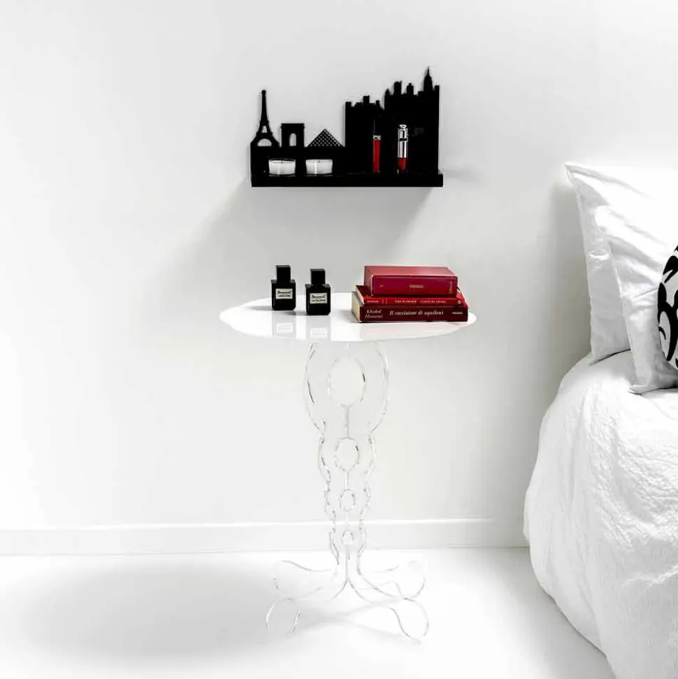Tavolino tondo bianco diametro 50cm design moderno Janis,made in Italy
