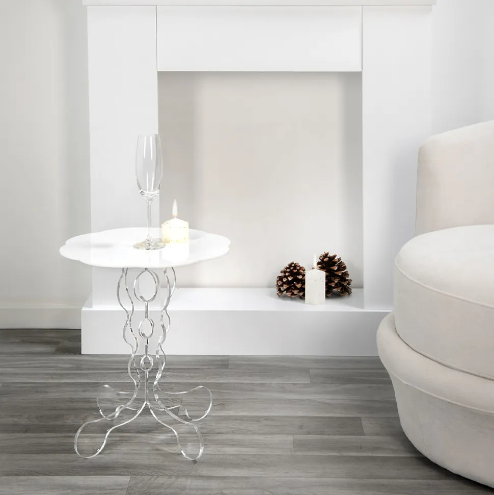 Tavolino tondo bianco diametro 50cm design moderno Janis,made in Italy