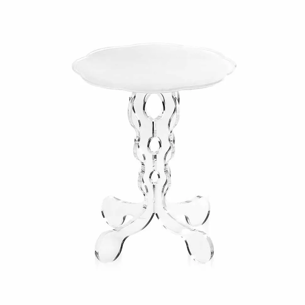 Tavolino tondo bianco diametro 36cm design moderno Janis,made in Italy