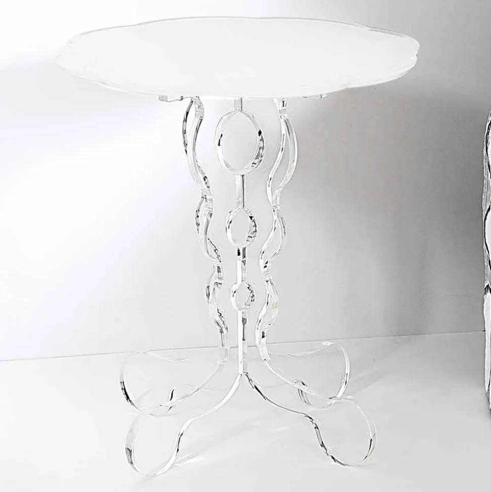 Tavolino tondo bianco diametro 36cm design moderno Janis,made in Italy