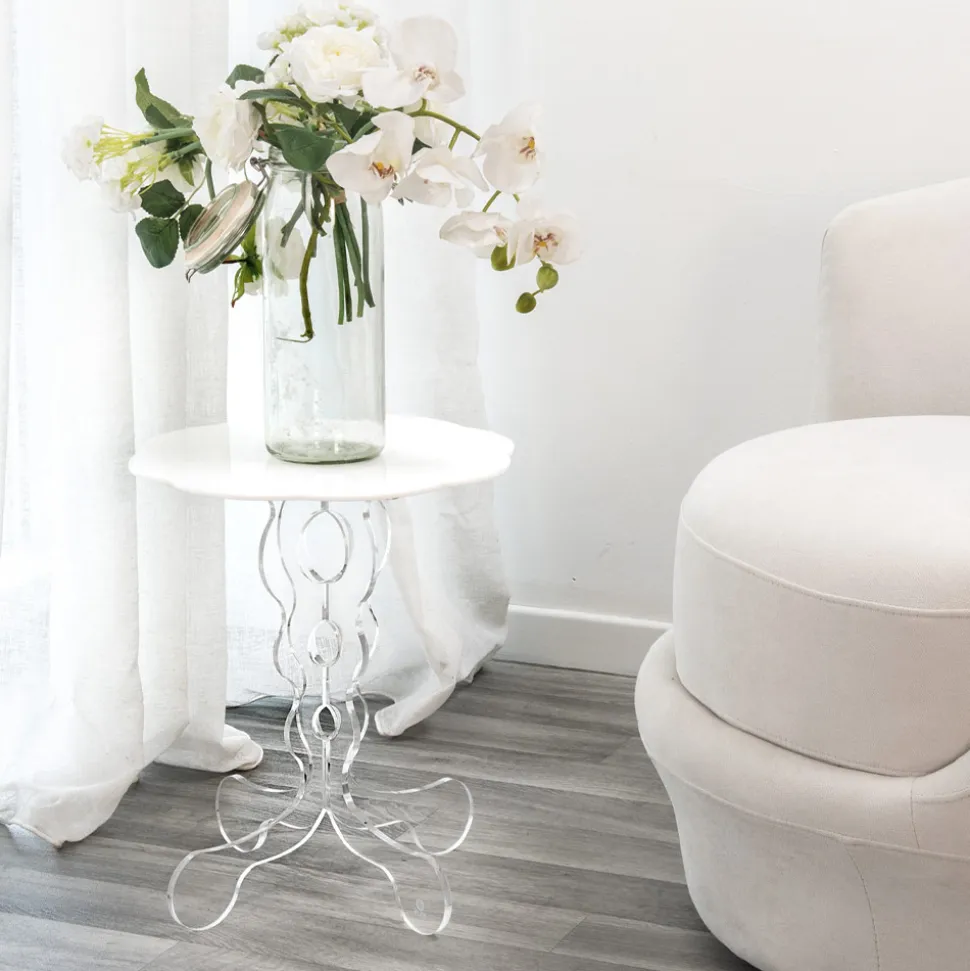 Tavolino tondo bianco diametro 36cm design moderno Janis,made in Italy