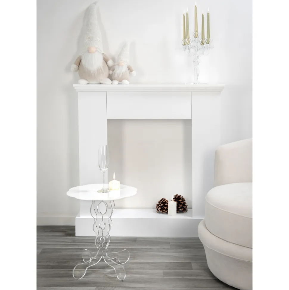 Tavolino tondo bianco diametro 36cm design moderno Janis,made in Italy
