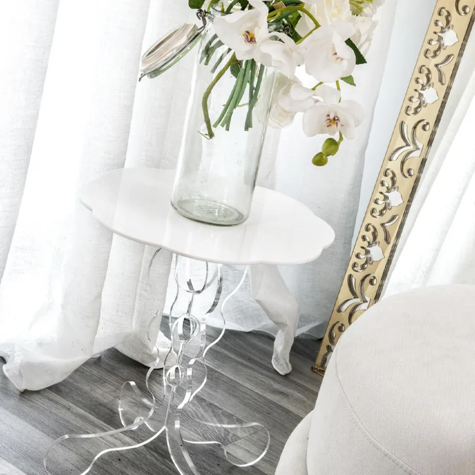 Tavolino tondo bianco diametro 36cm design moderno Janis,made in Italy