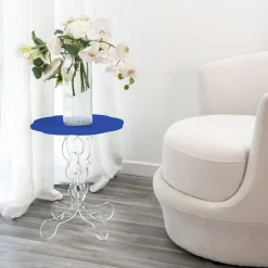 Tavolino tondo blu diametro 36 cm design moderno Janis, made in Italy