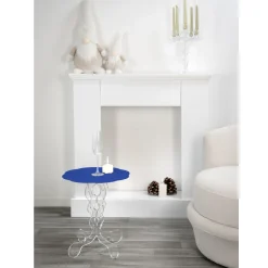 Tavolino tondo blu diametro 36 cm design moderno Janis, made in Italy