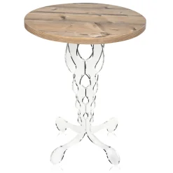 Tavolino Tondo Caffè in Plexiglass e Piano Rovere 2 Dimensioni - Fosforo