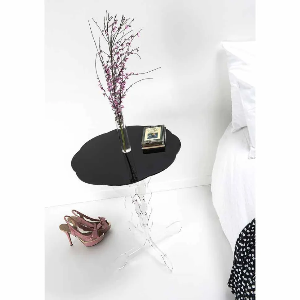 Tavolino tondo nero diametro 50 cm design moderno Janis, made in Italy