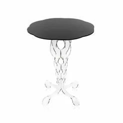 Tavolino tondo nero diametro 50 cm design moderno Janis, made in Italy