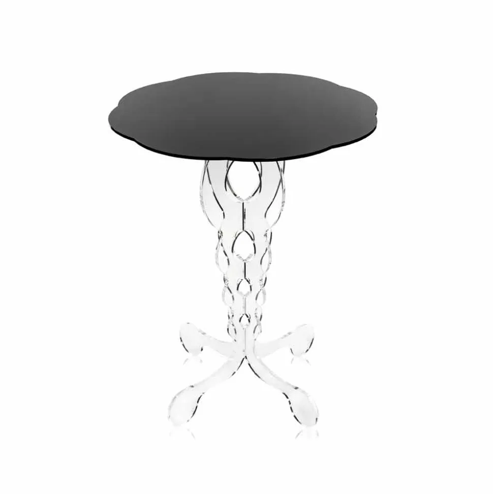 Tavolino tondo nero diametro 50 cm design moderno Janis, made in Italy