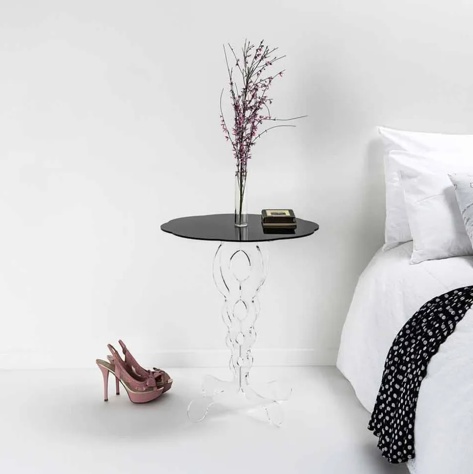 Tavolino tondo nero diametro 50 cm design moderno Janis, made in Italy