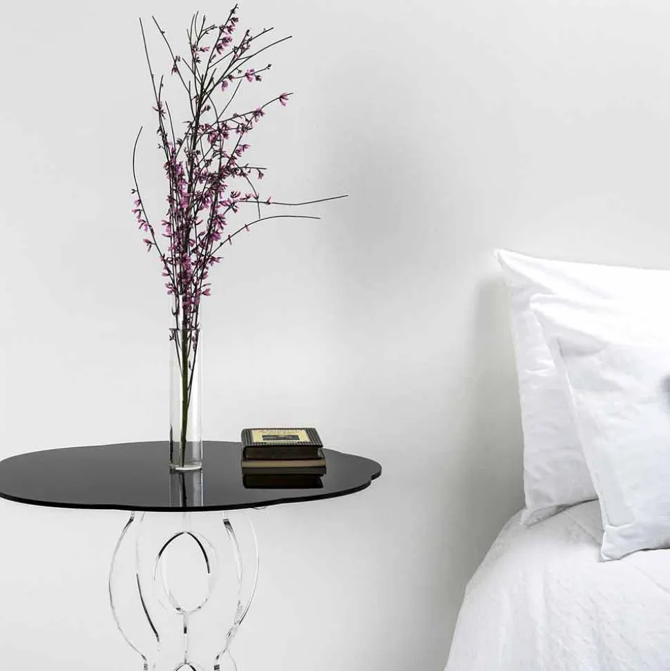 Tavolino tondo nero diametro 50 cm design moderno Janis, made in Italy