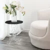 Tavolino tondo nero diametro 36 cm design moderno Janis, made in Italy