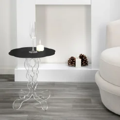 Tavolino tondo nero diametro 36 cm design moderno Janis, made in Italy