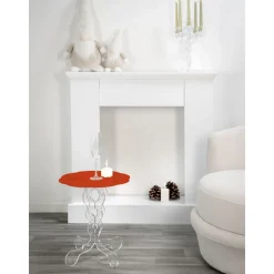 Tavolino tondo rosso diametro 50 cm design moderno Janis,made in Italy