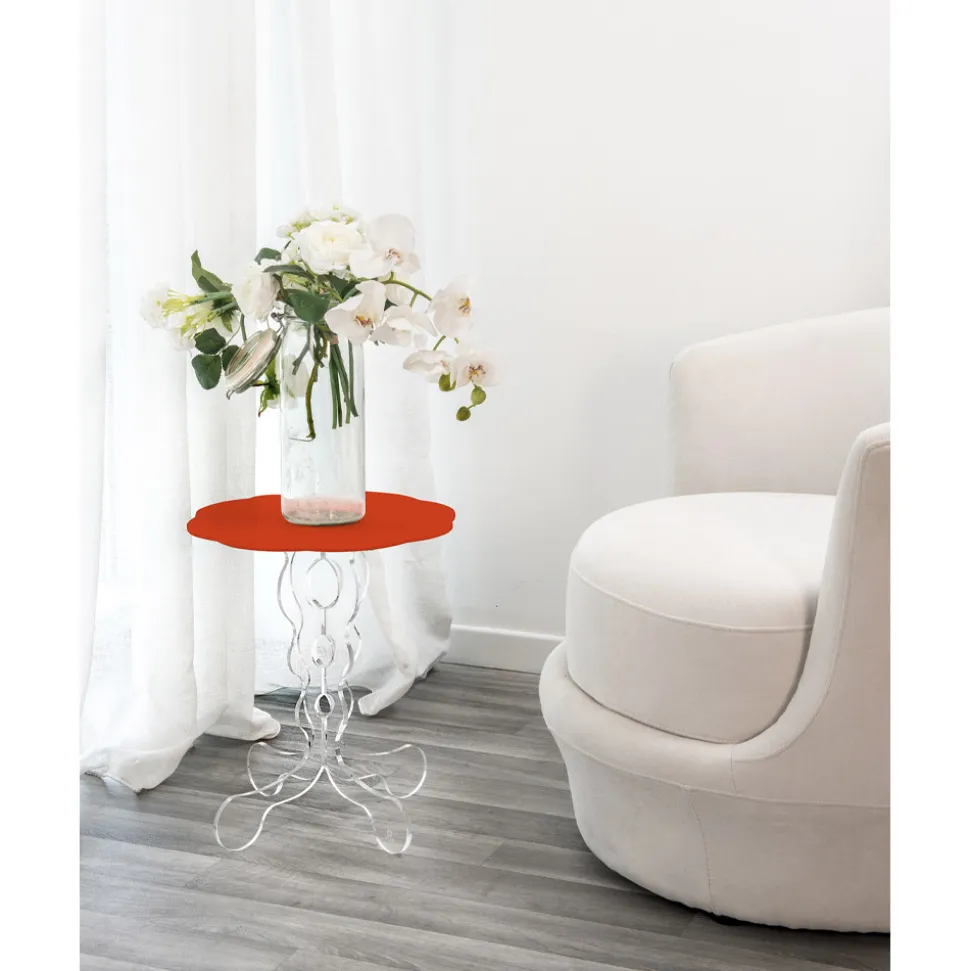 Tavolino tondo rosso diametro 50 cm design moderno Janis,made in Italy