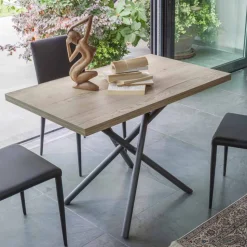 Tavolino Trasformabile con Piano in Legno e Base Metallo Made in Italy - Pesco