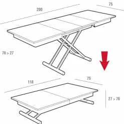 Tavolino Trasformabile da Salotto in Fenix e Metallo Made in Italy - Chiano