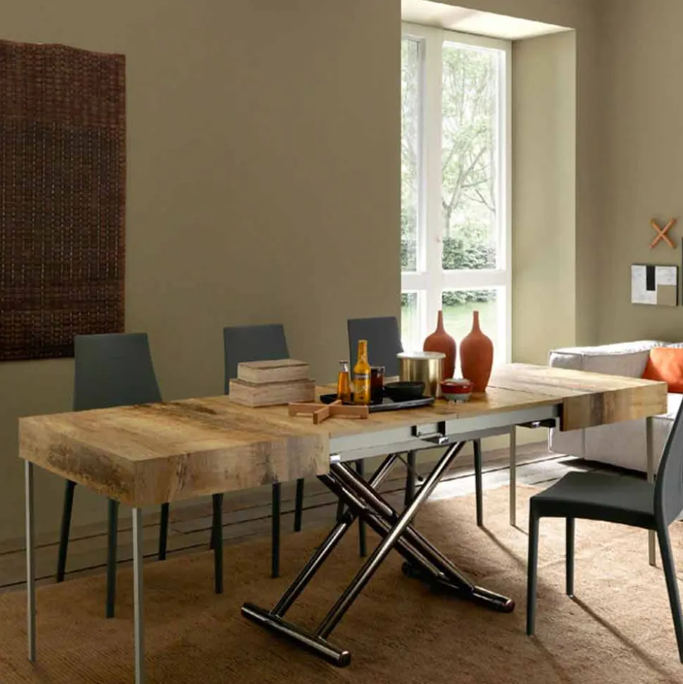 Tavolino Trasformabile di Design in Legno e Metallo Nero Made in Italy - Niverio