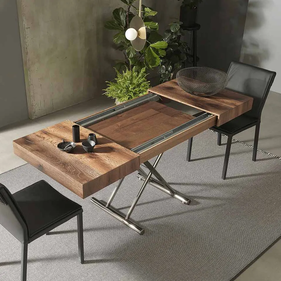 Tavolino Trasformabile Moderno in Legno e Metallo, Made in Italy - Spirit