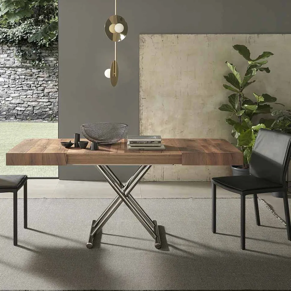 Tavolino Trasformabile Moderno in Legno e Metallo, Made in Italy - Spirit